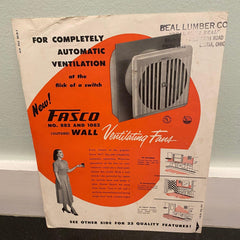 Fasco Ventilating Wall Fans 882 1082 brochure Rochester NY 1960s