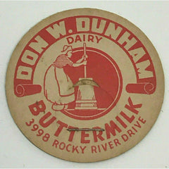 Don W. Dunham Dairy Cleveland Ohio Vintage Milk Bottle Cap 1-5/8" Buttermilk